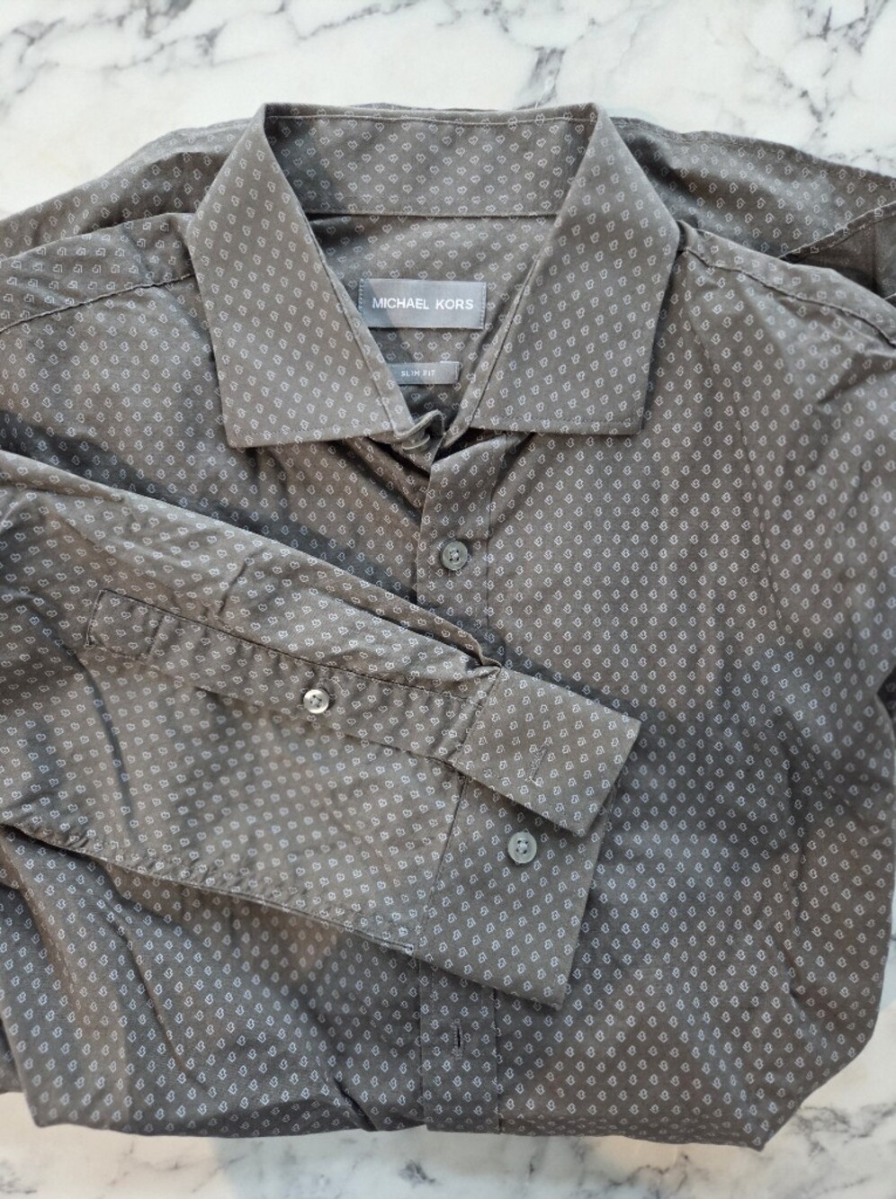 Michael Kors Dress Shirt Men 16 32/33 Gray/w Designs Slim Fit Long Sleeve